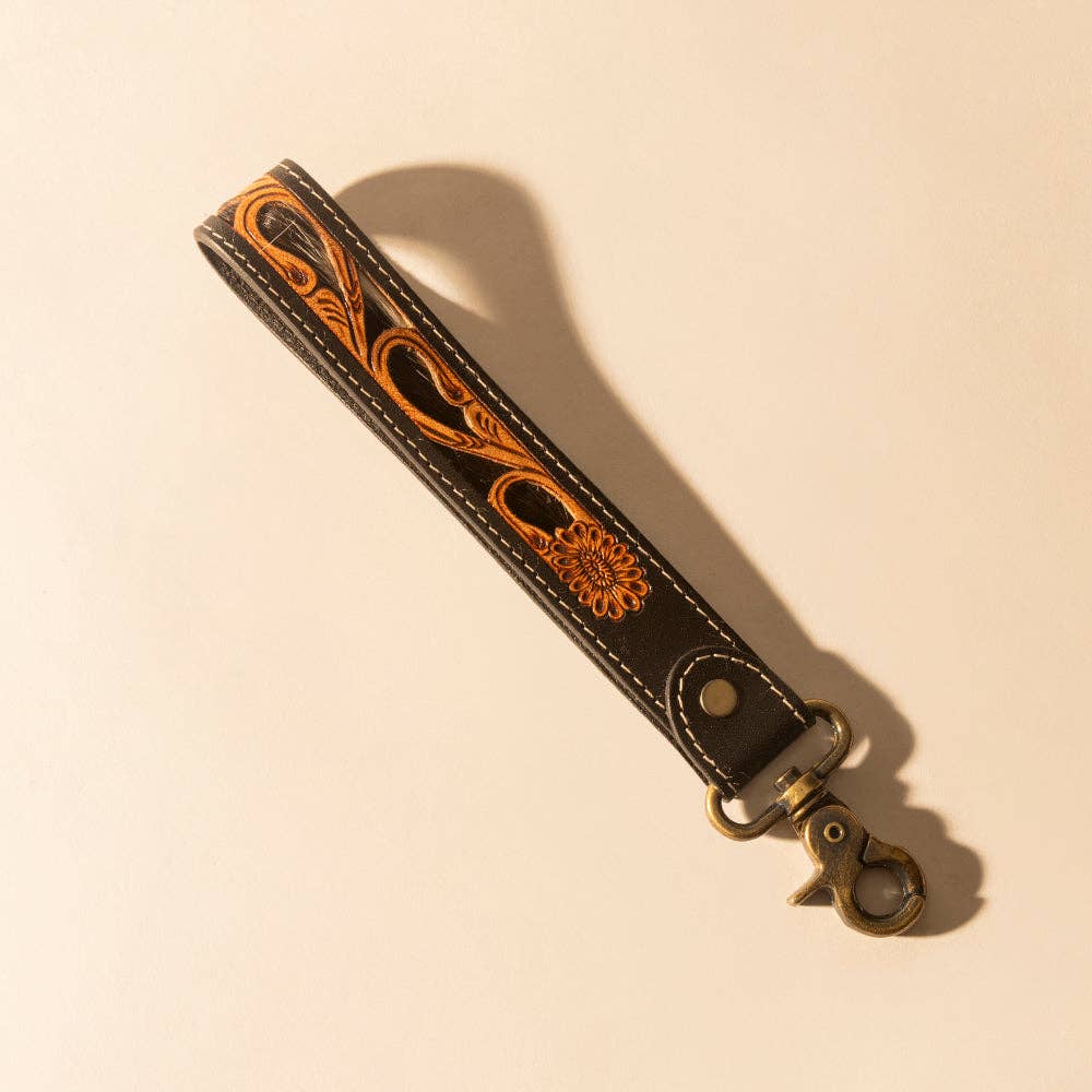 Wildvine Pony Western Handtooled Key Fob in black with hairon detail: Black