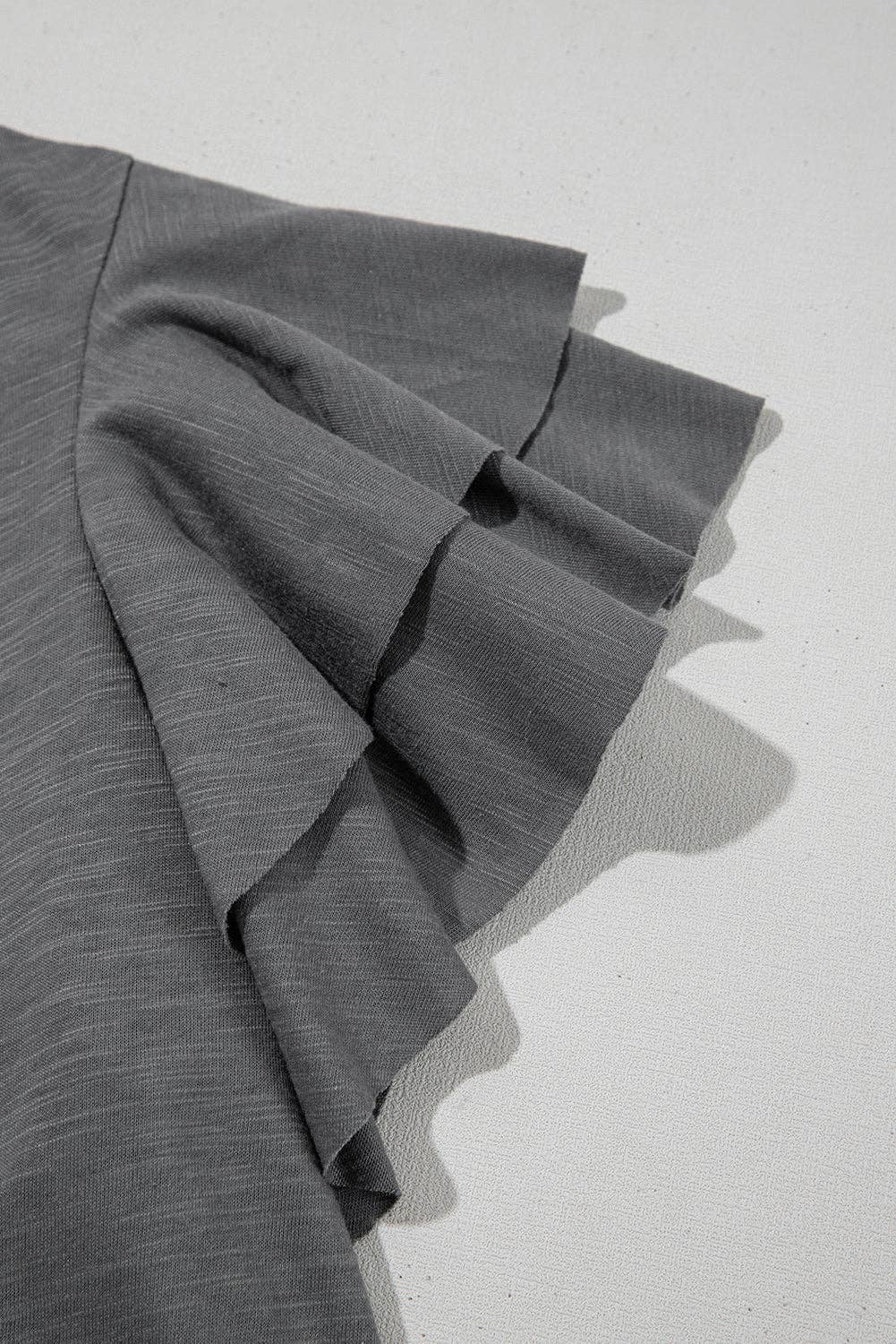 Dark Grey Ruffle Sleeve Tee Casual Summer Top: Dark Grey