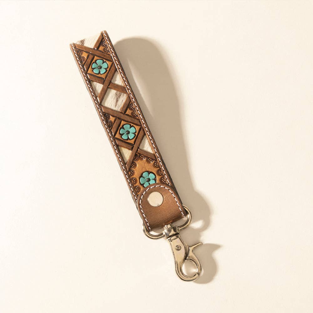 Myra Moonflower Handtooled Leather Keyfob in Sienna Sky: Sienna Sky