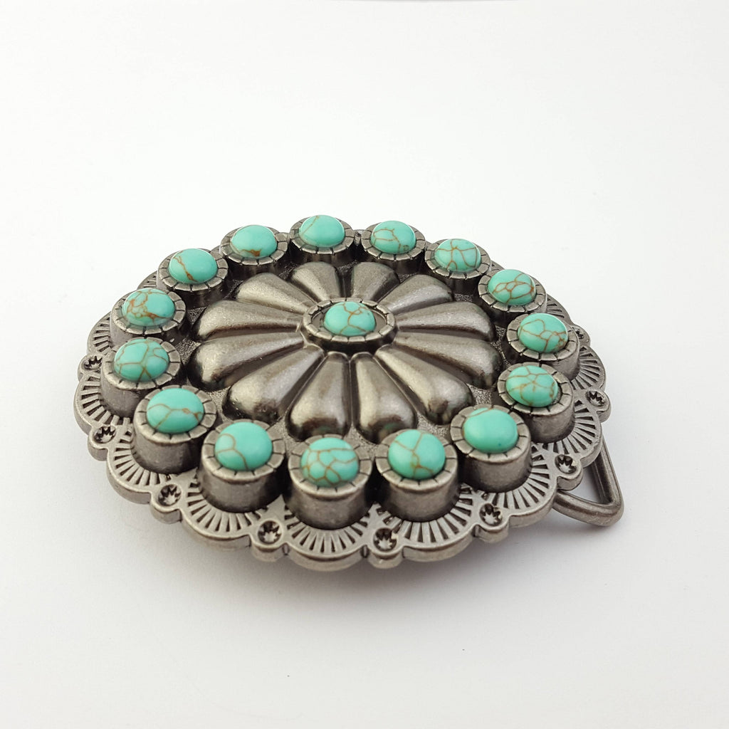 Buckle: Oval Western Turquoise Stone Belt Buckle: Cream