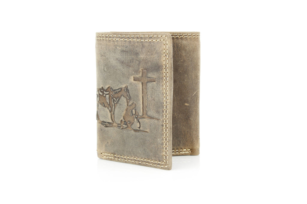 Men’s Tri-Fold Wallet with Cowboy Emboss ABMWVT 04: Brown