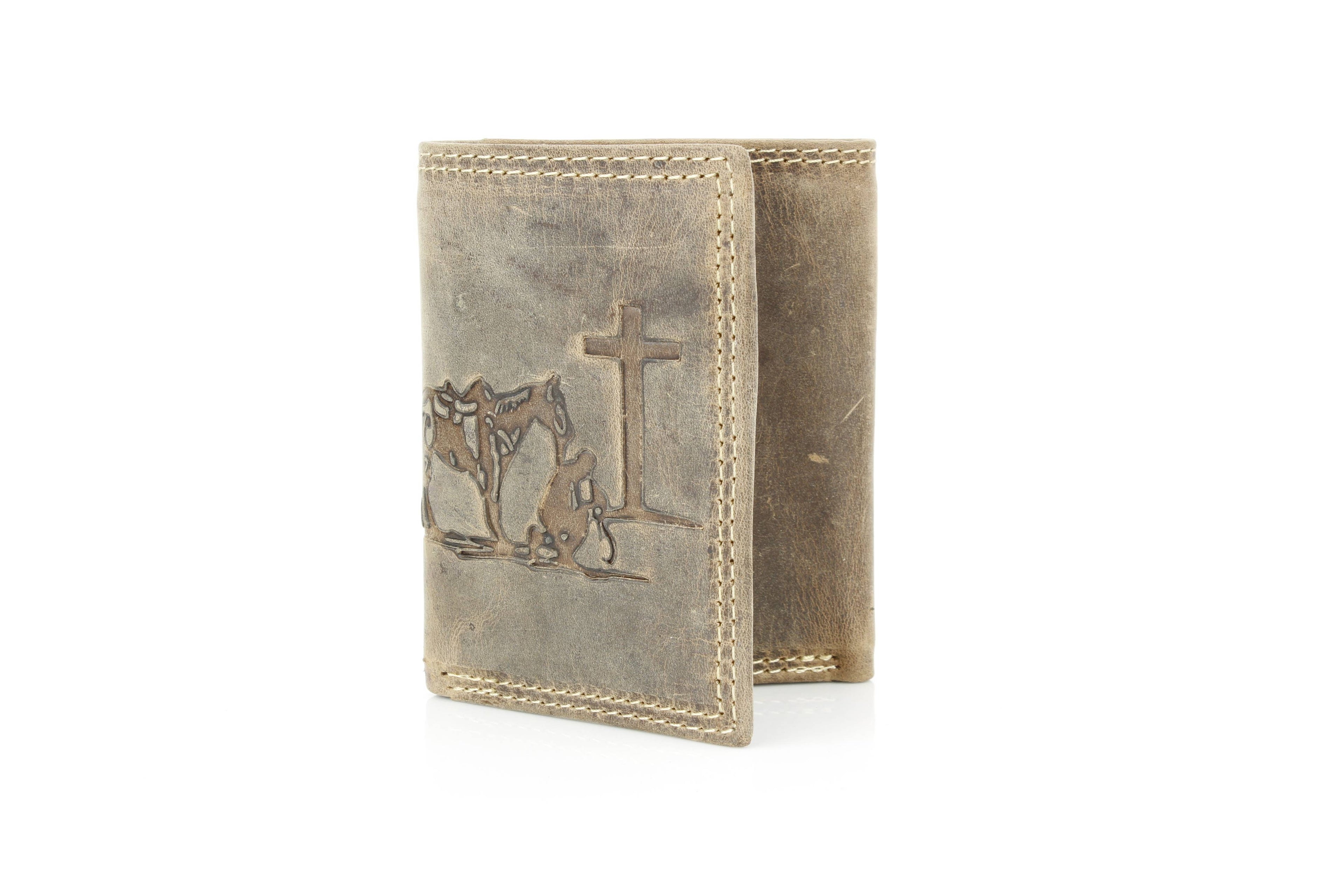 Men’s Tri-Fold Wallet with Cowboy Emboss ABMWVT 04: Brown