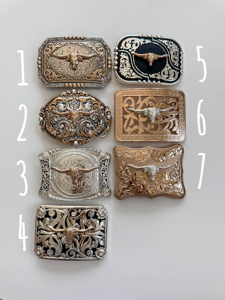 Western Longhorn Steer Metal Belt Buckle: 6