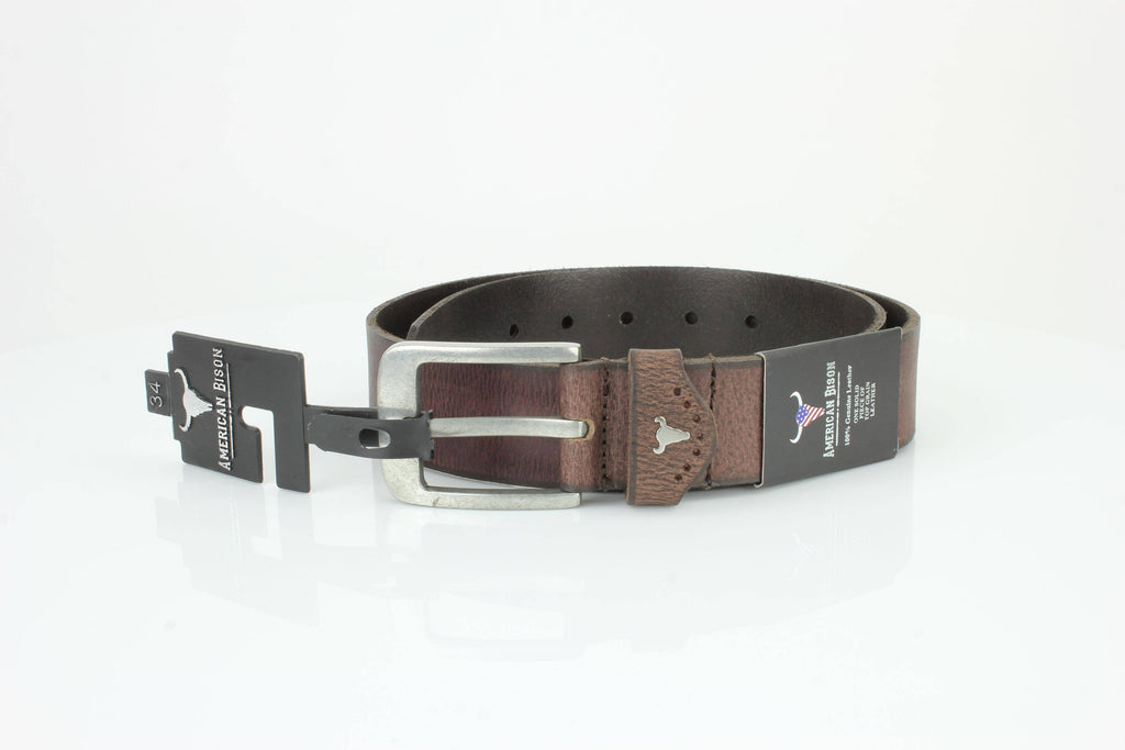 Grain Leather Belt w/ Western Loop & Metal Logo ABB 015: Black
