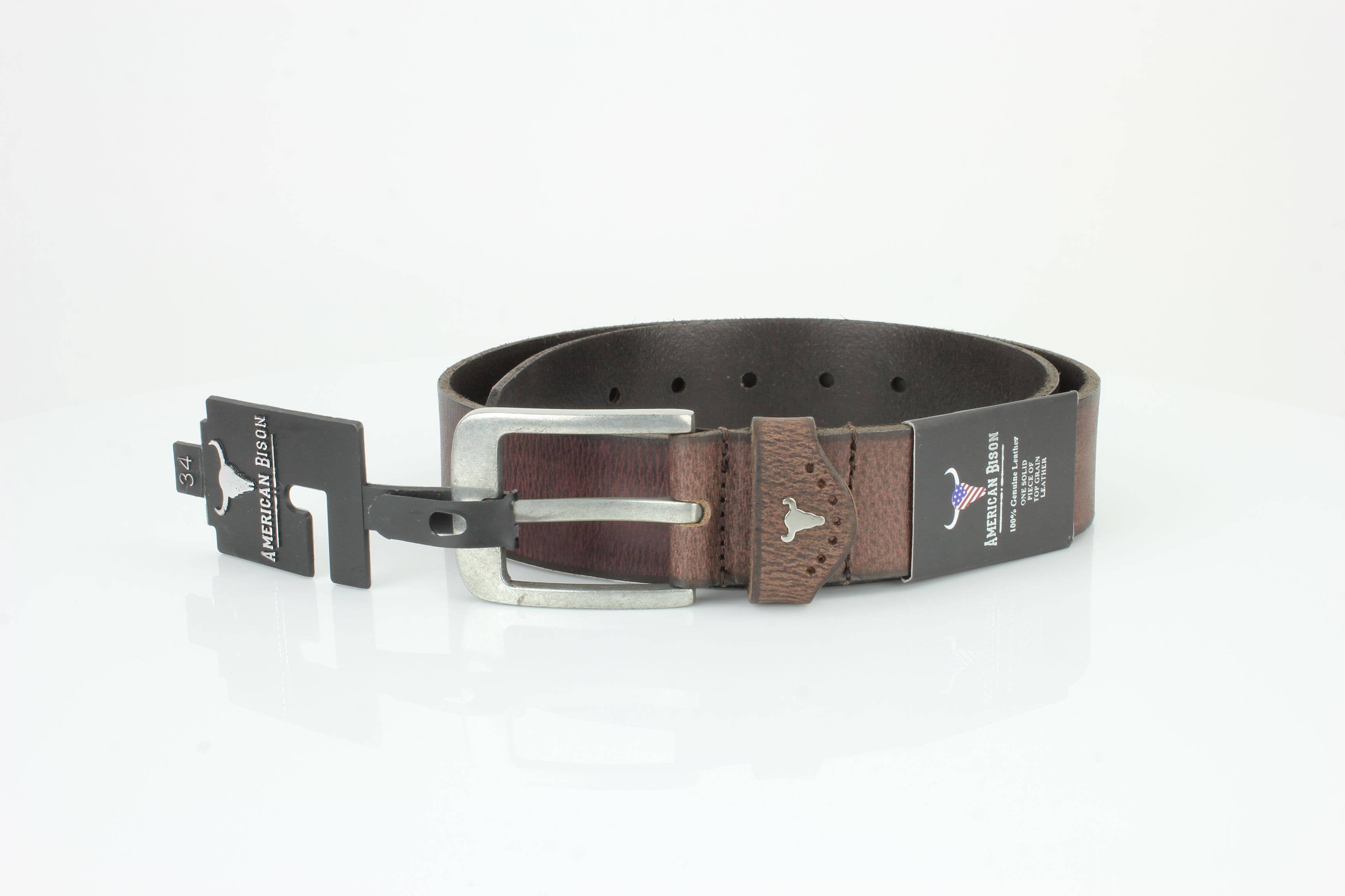 Grain Leather Belt w/ Western Loop & Metal Logo ABB 015: Black