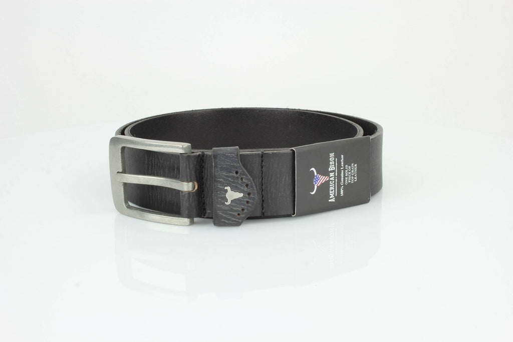 Grain Leather Belt w/ Western Loop & Metal Logo ABB 015: Black