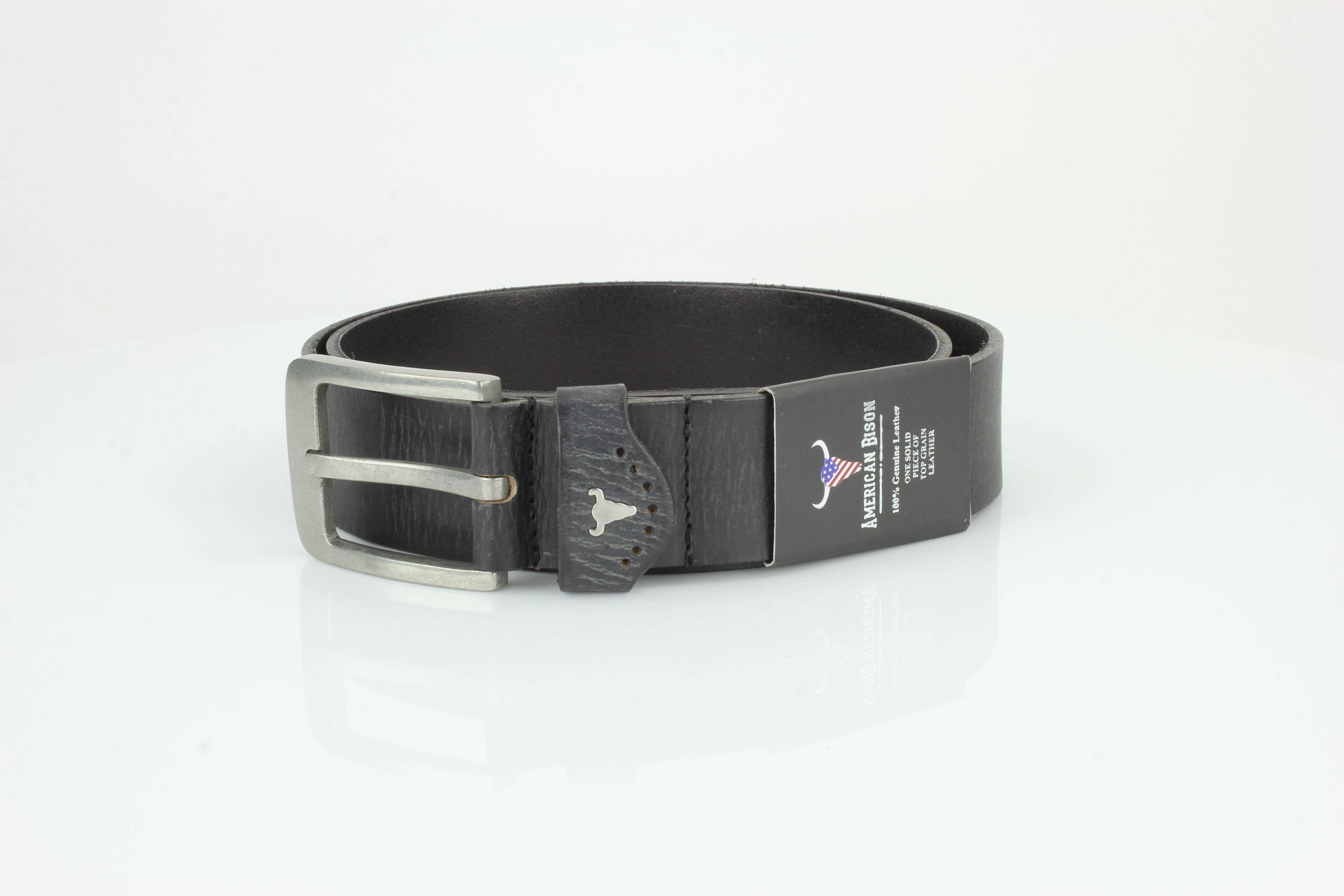 Grain Leather Belt w/ Western Loop & Metal Logo ABB 015: Black