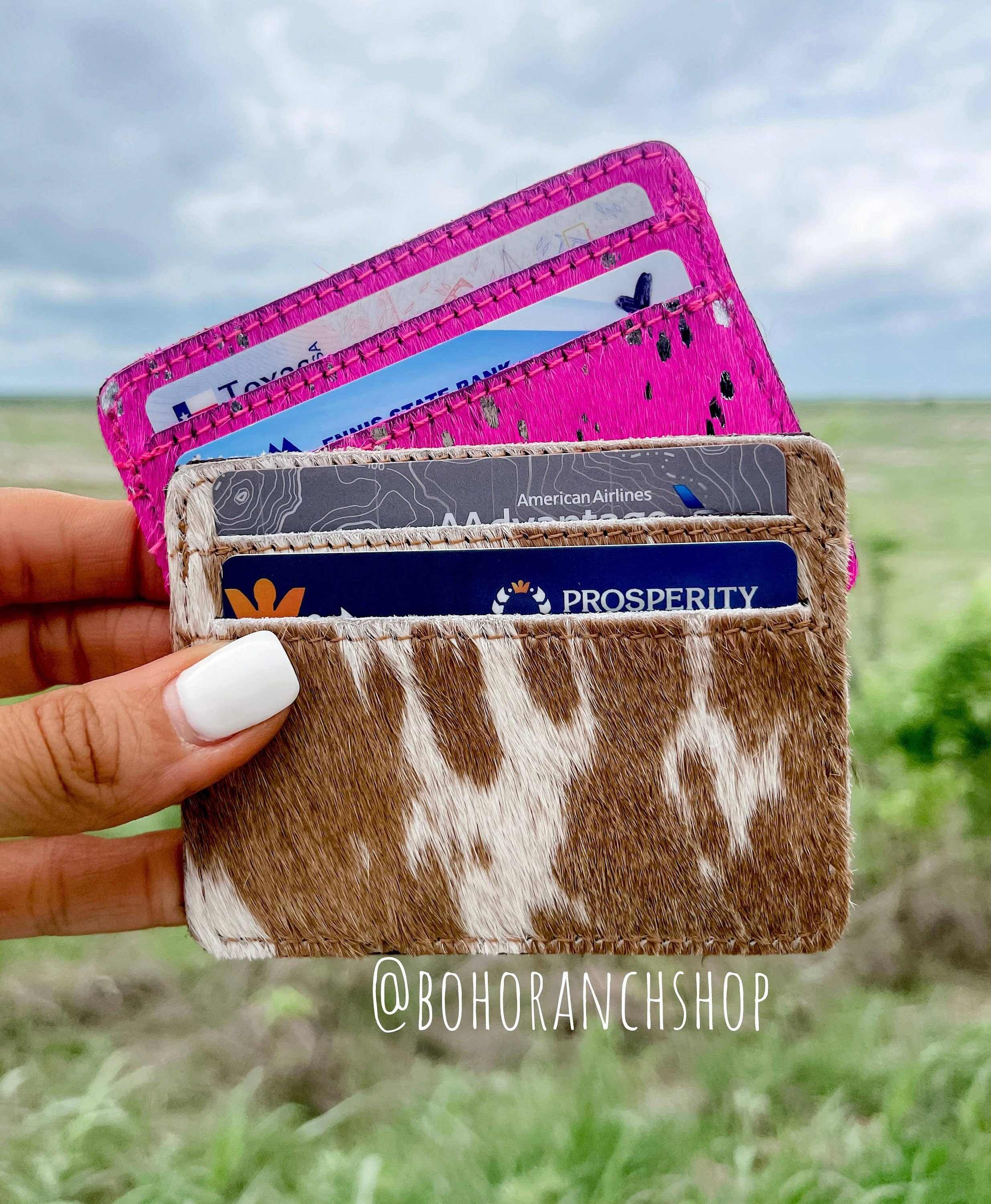 Western Cowhide Credit Card Holder - Money holder: BLACK + WHITE COWHIDE