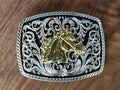 Silver/Gold Swirl Horse Head Belt Buckle