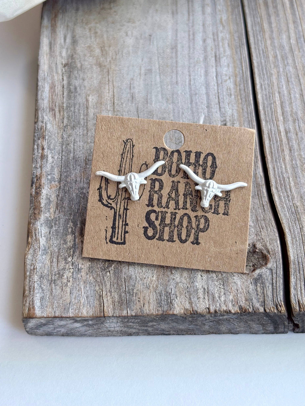 Western Theme Stud Earrings - Steer Longhorn Horse Shoe: Horseshoes Clear