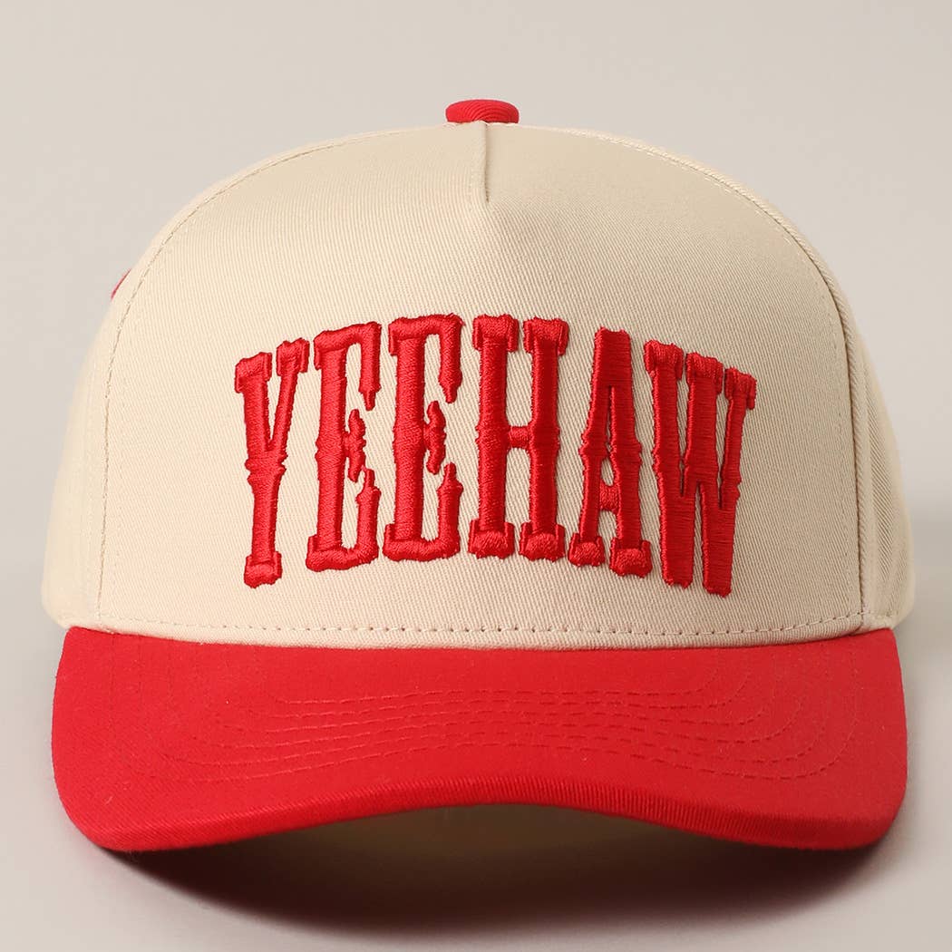 YEEHAW Two-Tone Embroidered Trucker Hat: RED / ONE SIZE