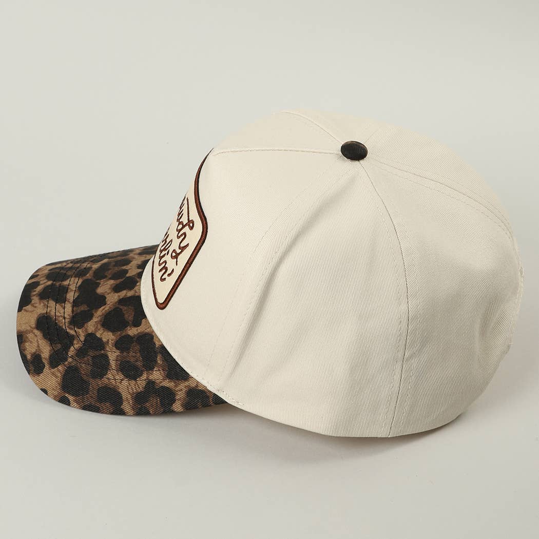 Howdy Darlin' Embroidered Leopard Brim Trucker Hat: BEIGE / ONE SIZE