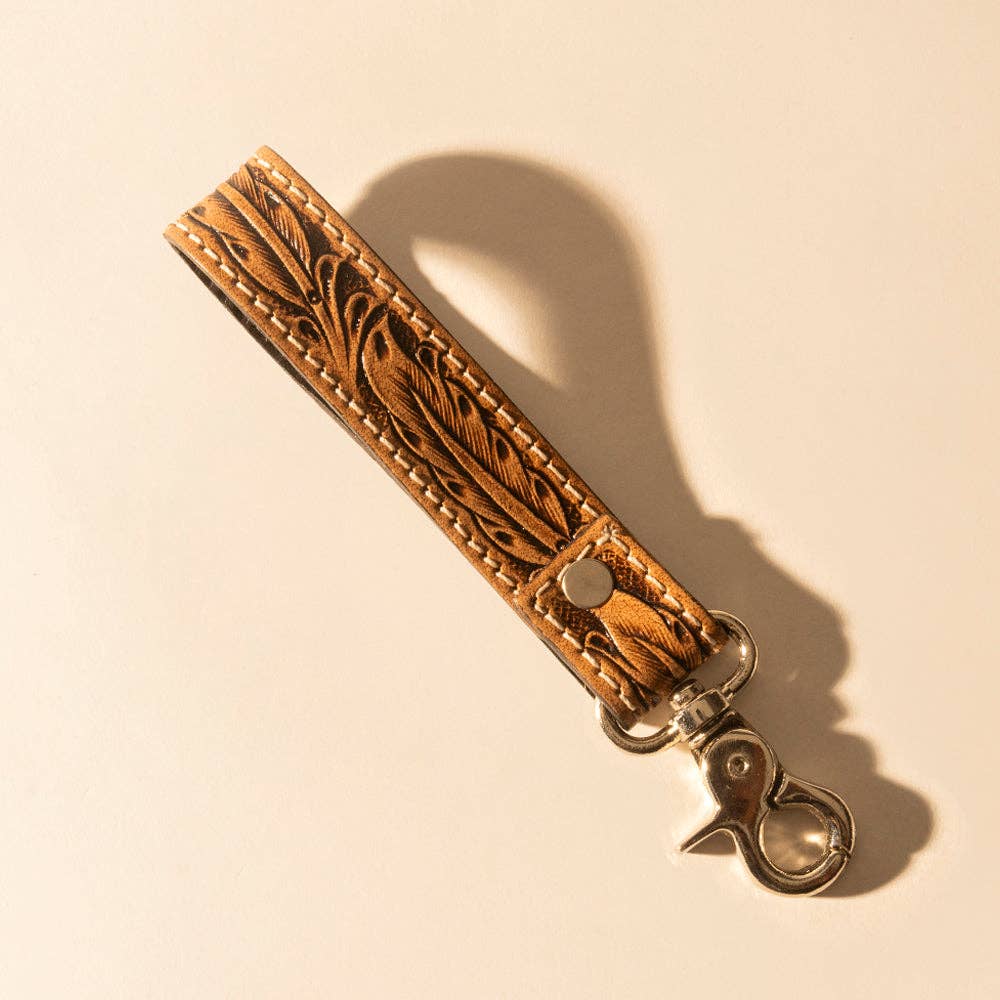 Hide Inlay Western Key Fob in tan with hairon detail: Tan