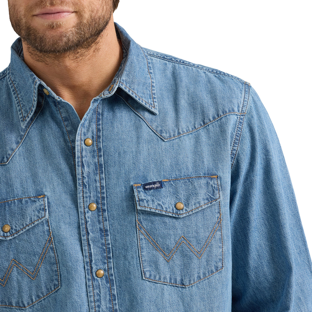 Wrangler Denim Long Sleeve Shirt - Light Wash Denim