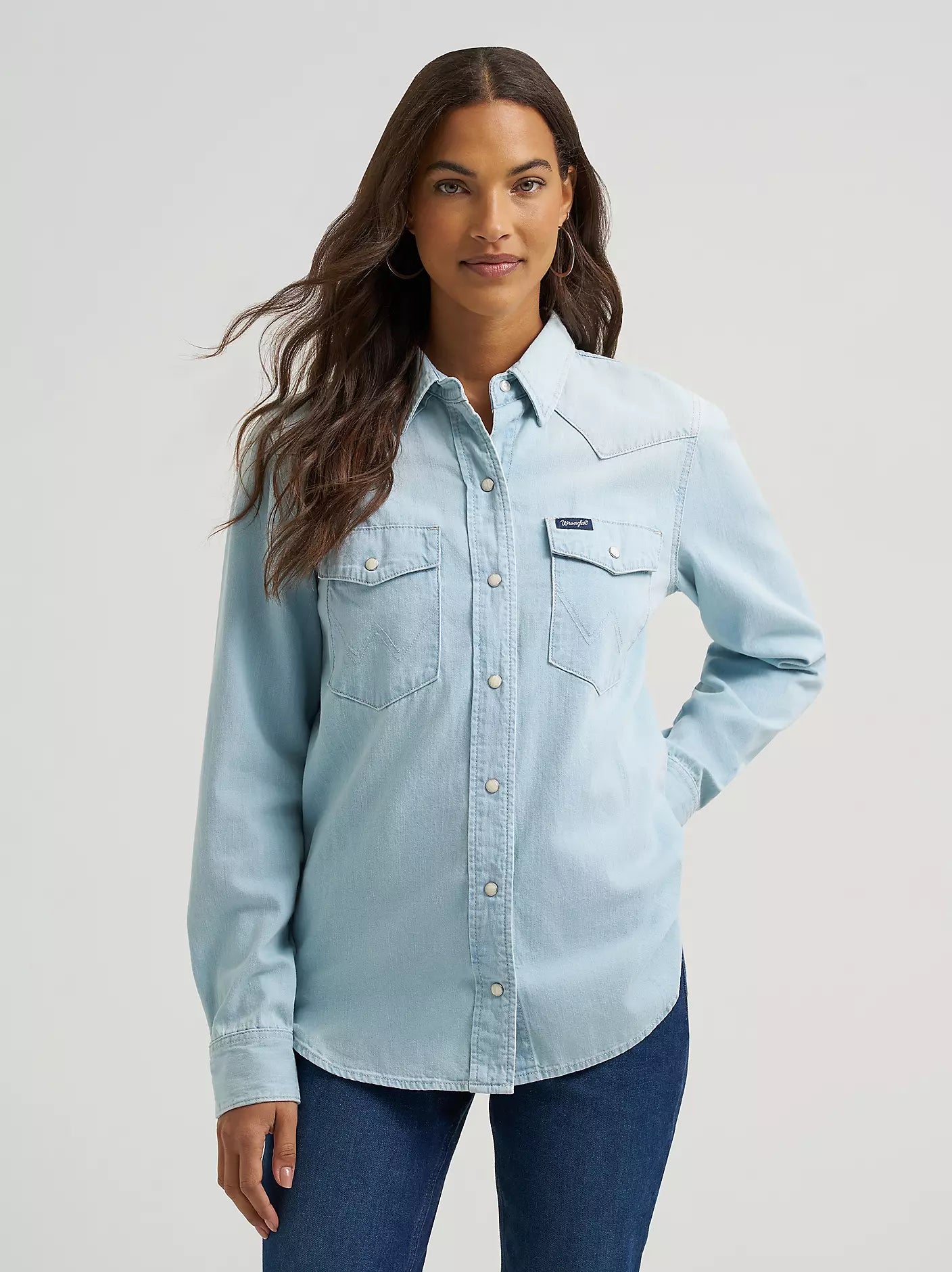 Wrangler Denim Snap Shirt - Bleached Denim