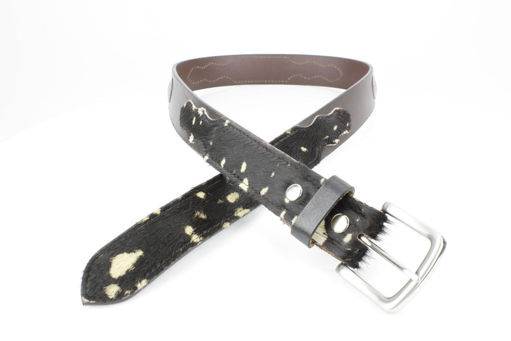 Western Black Hair-on-Hide Patch Leather Belt ABB 14-2627