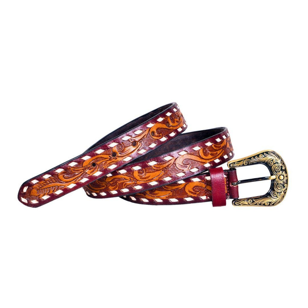 Tri Color Tooled Leather Belt 7Pc Prepack RMB 17