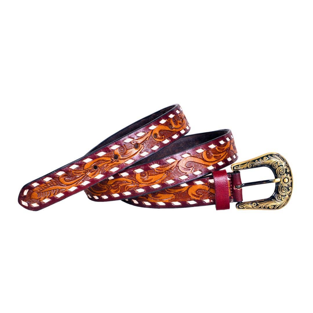 Tri Color Tooled Leather Belt 7Pc Prepack RMB 17