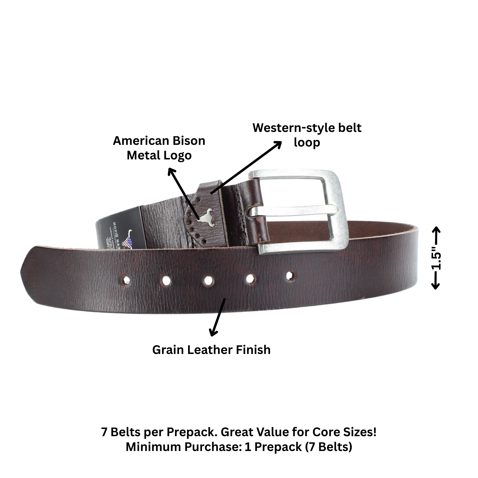 Grain Leather Belt w/ Western Loop & Metal Logo ABB 015: Black