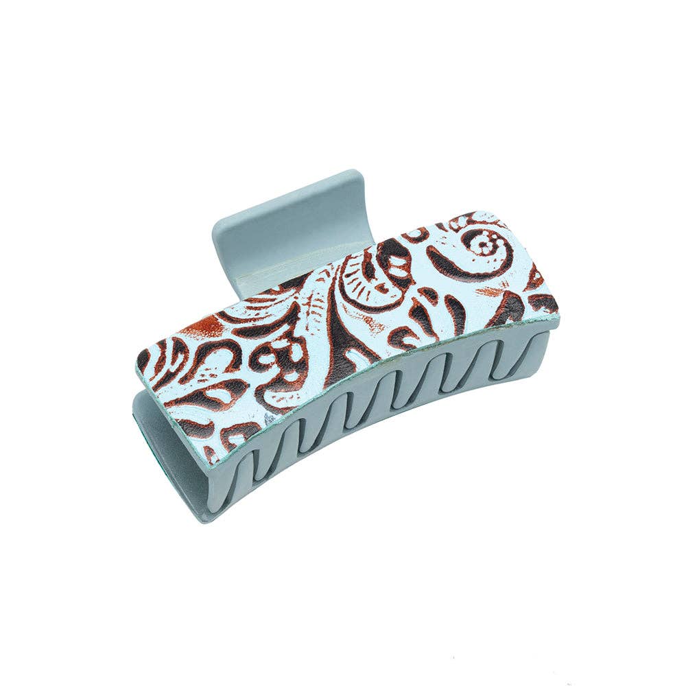 Cactus Bloom Ridge Hair Comb Clip: Hand-Tooled