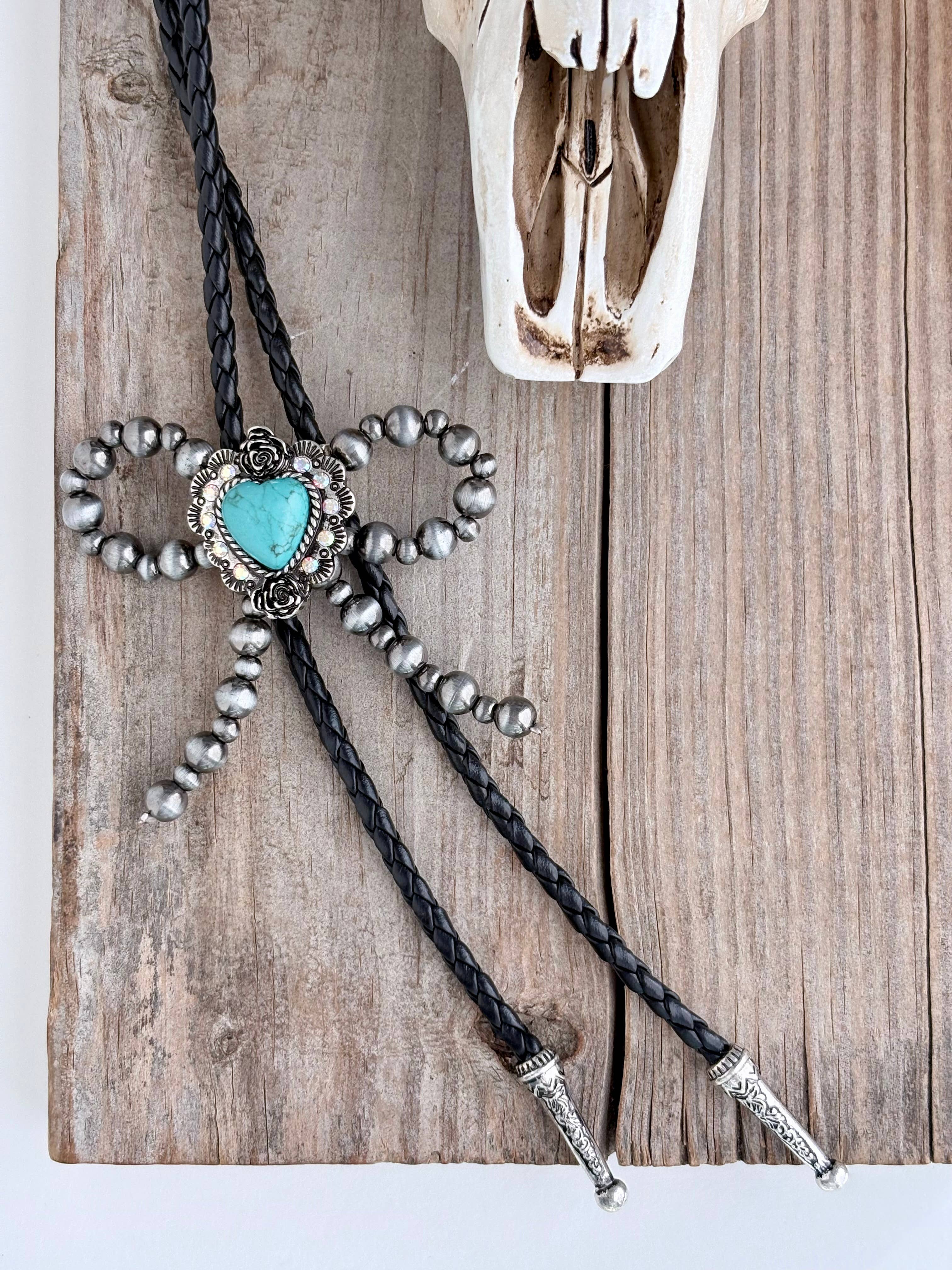 Western Style Bolo Tie Pendant w/ Leather Cord Necklace: Steerhead