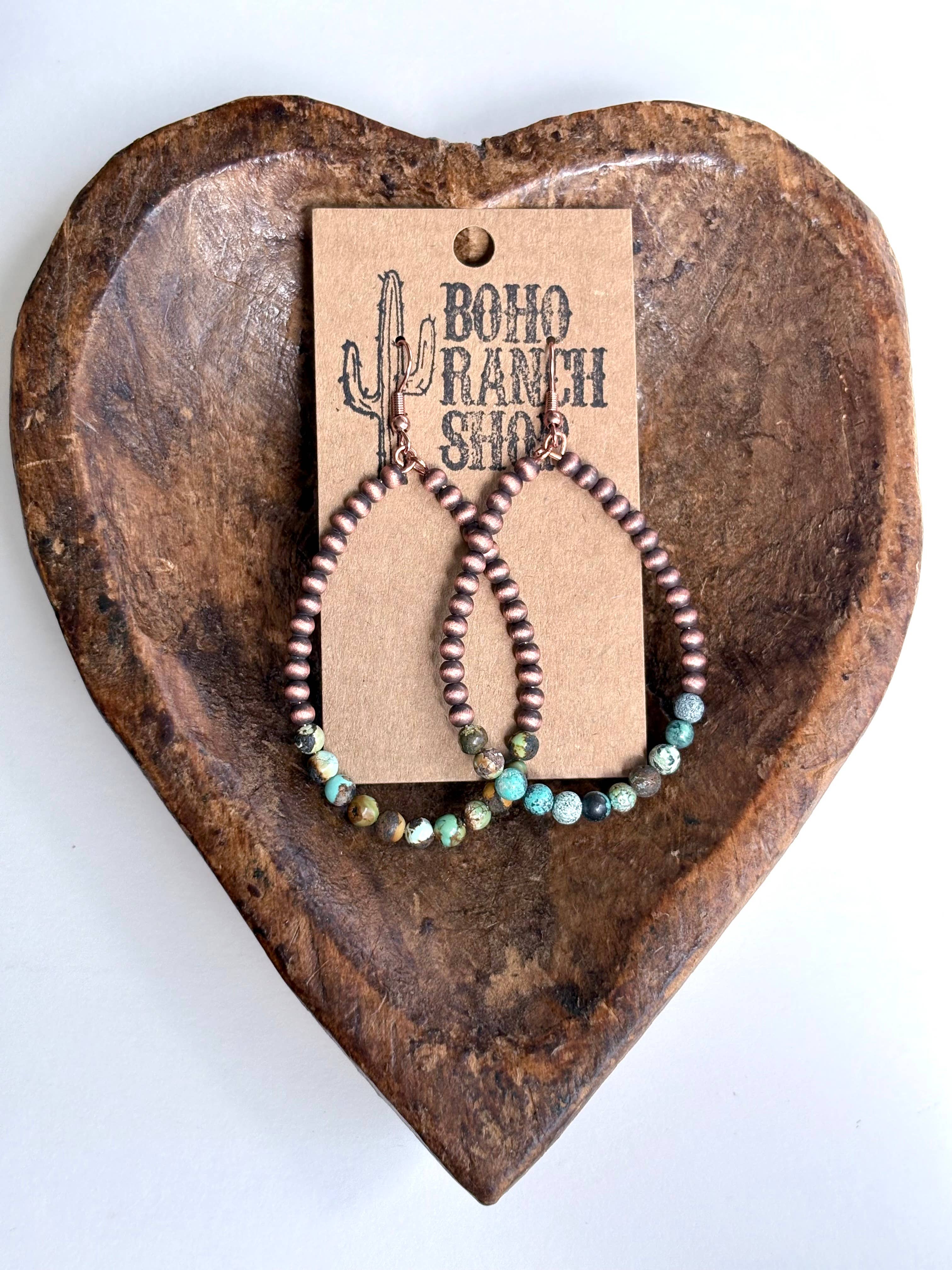 Western Navajo Style Pearl Teardrop Hoop Dangle Earrings: Silver