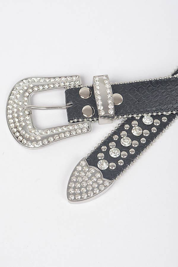 Studded Rhinestone Belt: Black