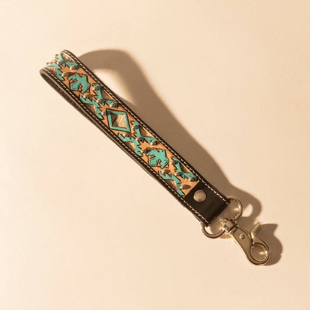 Wildhue Western Key Fob in black with turquoise hand painted detail: Black & Turquoise