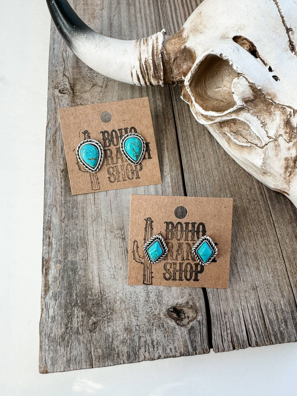 Western Turquoise Stud Earrings: Floral
