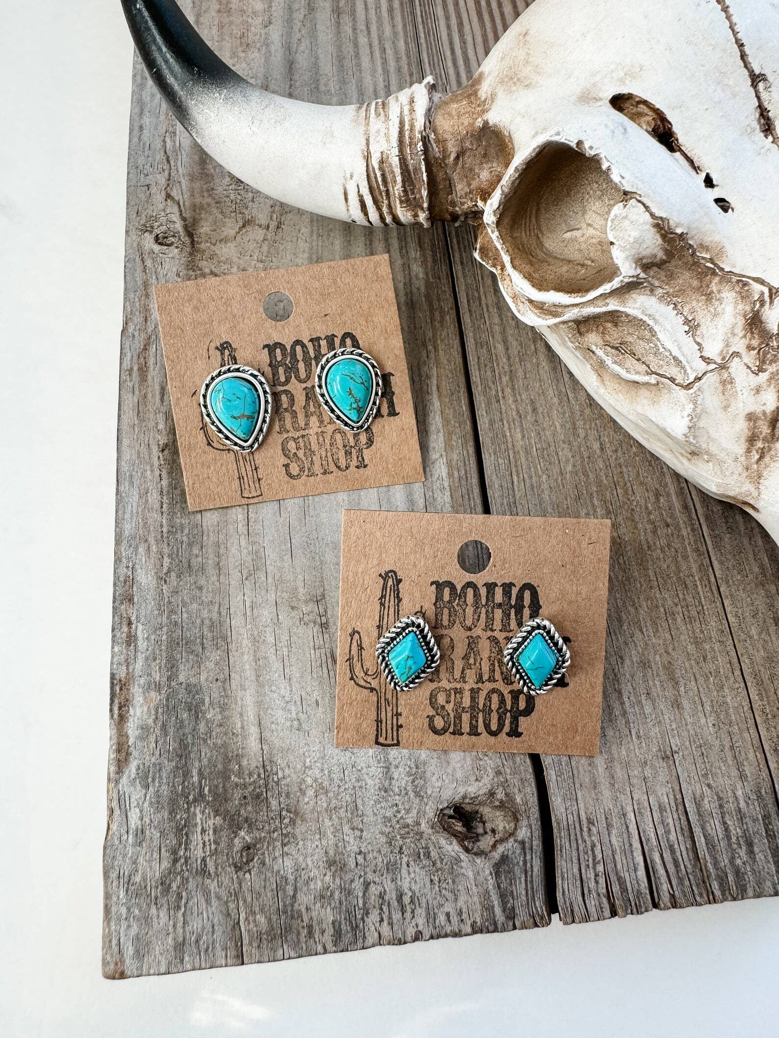 Western Turquoise Stud Earrings: Floral