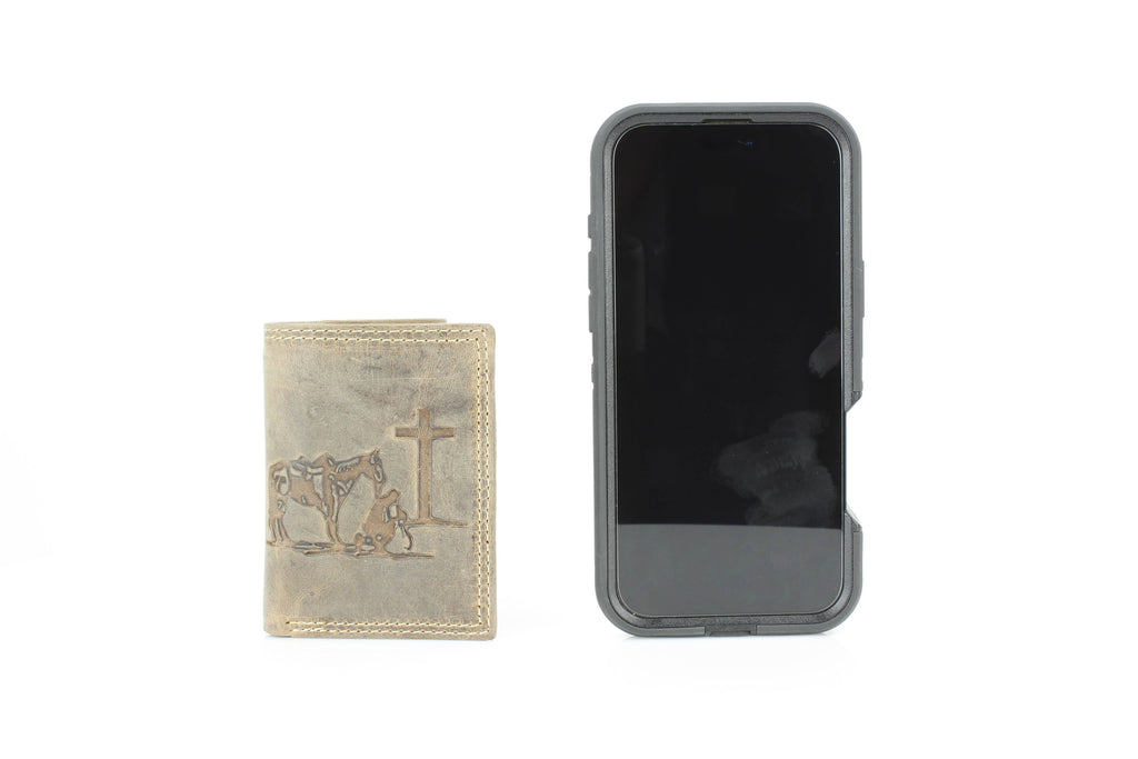 Men’s Tri-Fold Wallet with Cowboy Emboss ABMWVT 04: Brown