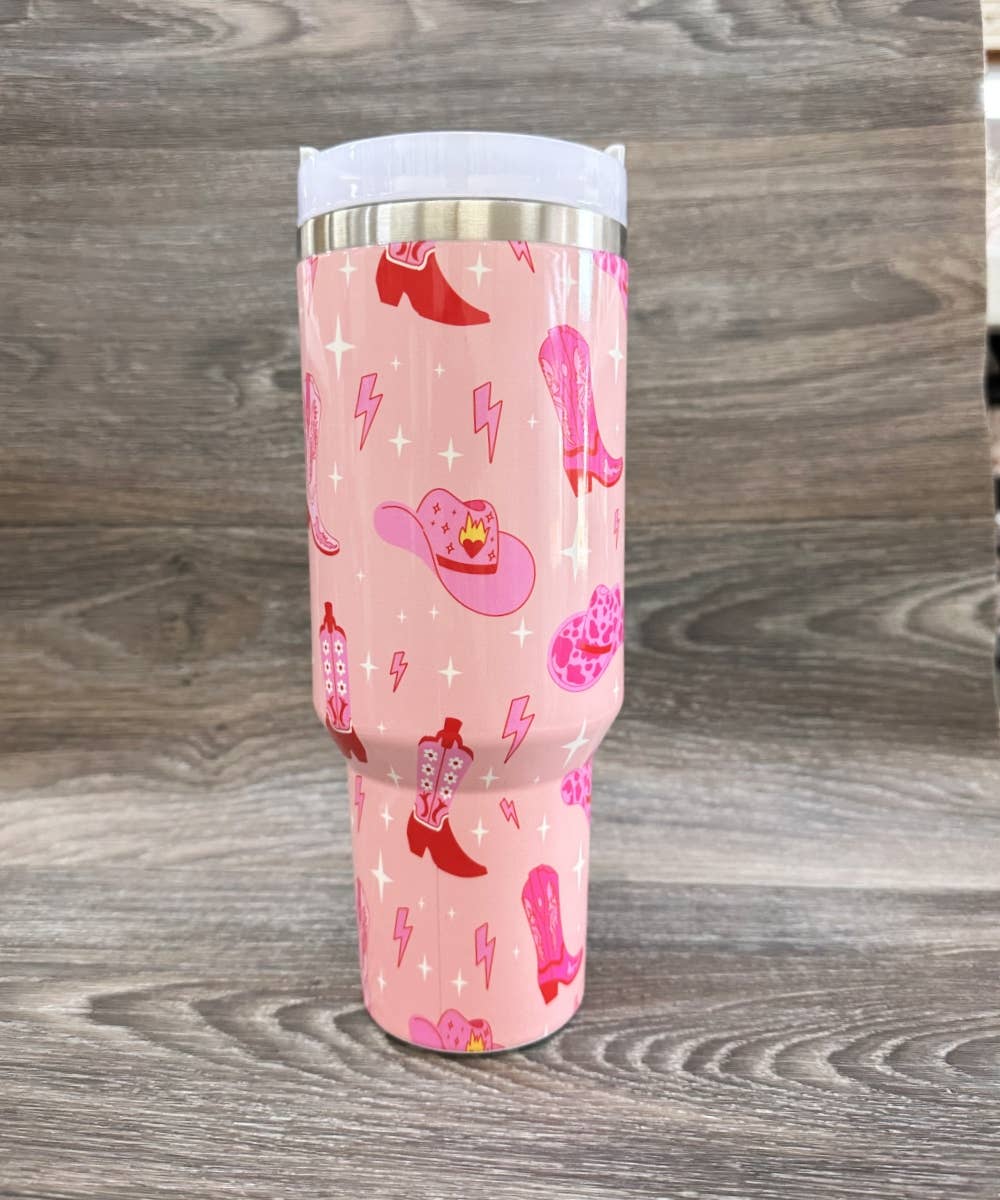 BOOTS HAT WESTERN STAINLESS STEEL TUMBLERS CUP 40oz