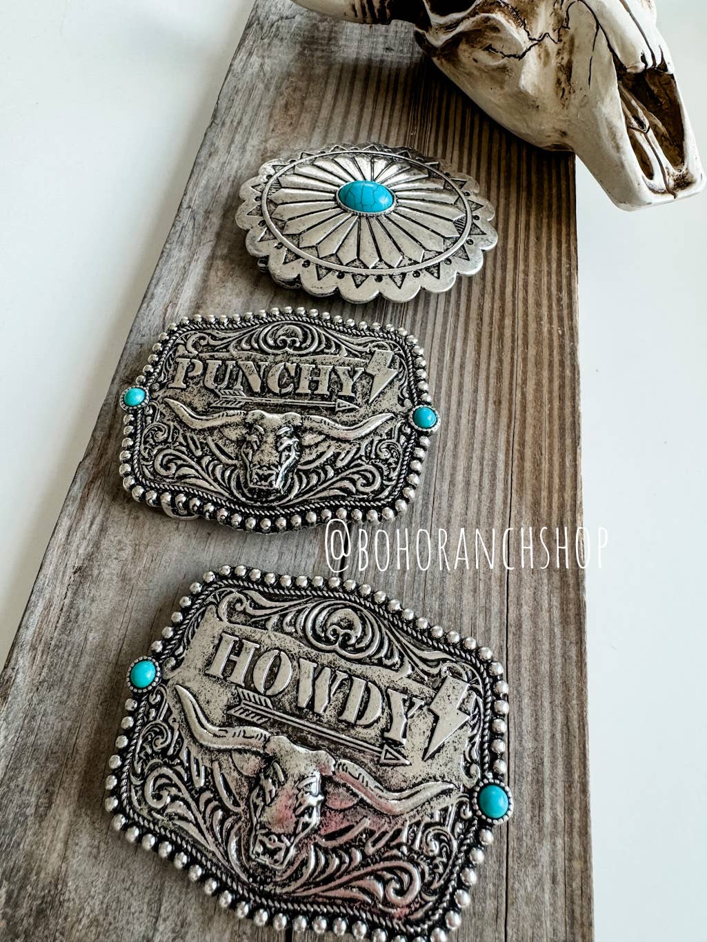 Western Typography Belt Buckle - Howdy - Punchy - Concho: HOWDY