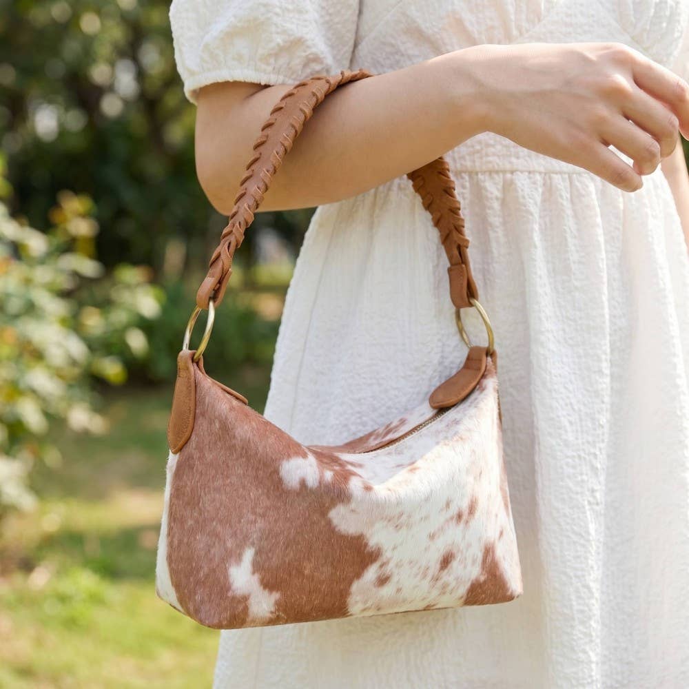 Calf Hair Cow Printed Bucket Shoulder Bag - BK