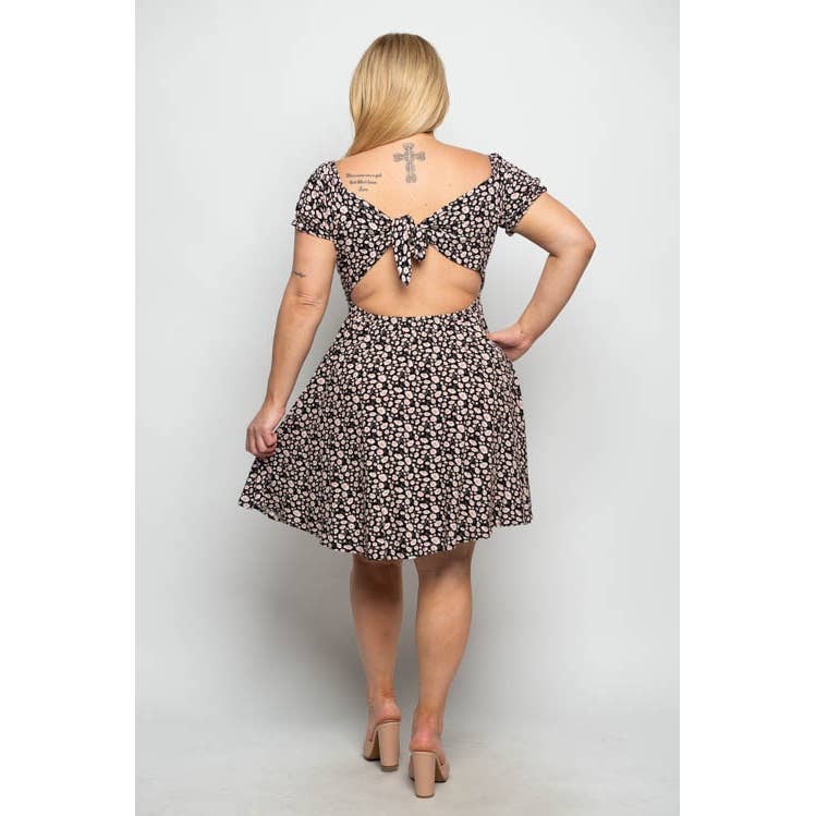 PLUS SIZE FLORAL FLARE TIE BACK DRESS: White