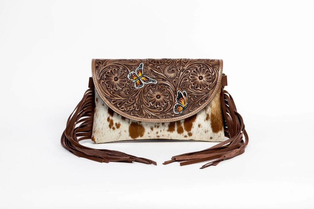 Brown Western Shoulder Bag with Butterfly