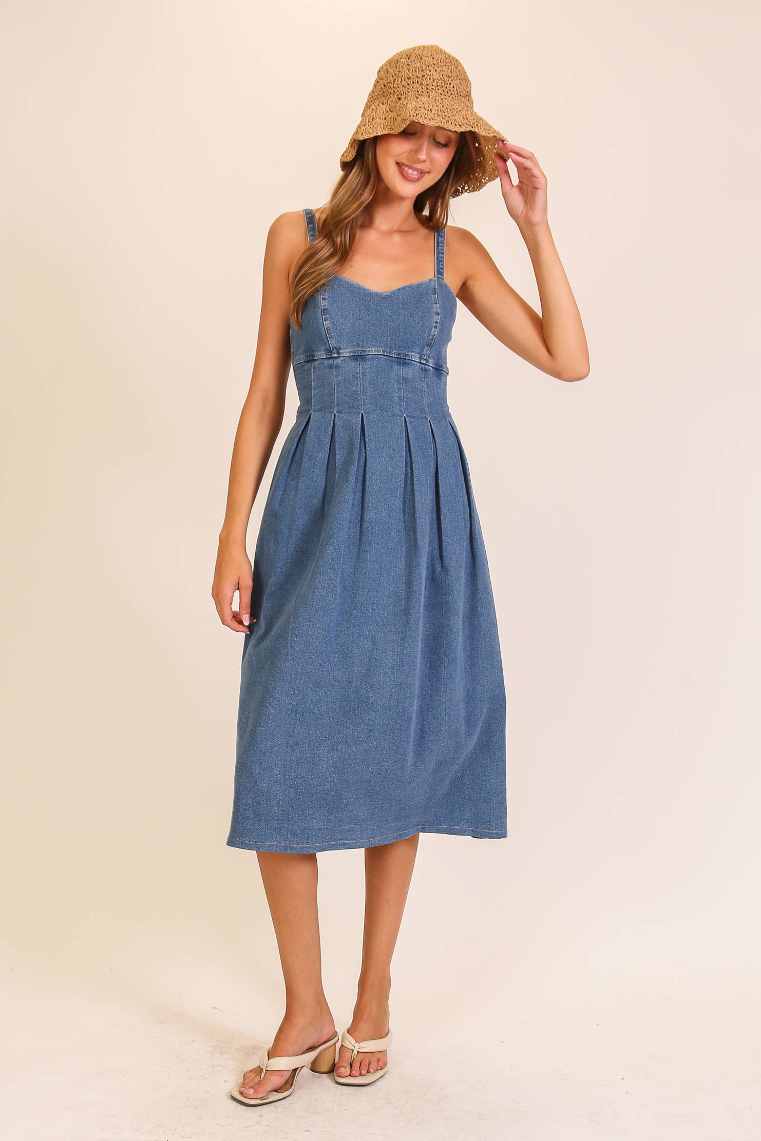 Stretch Denim Sweetheart Midi Dress: Denim