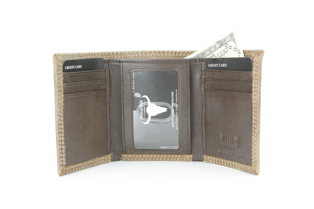 Men’s Tri-Fold Wallet with Cowboy Emboss ABMWVT 04: Brown