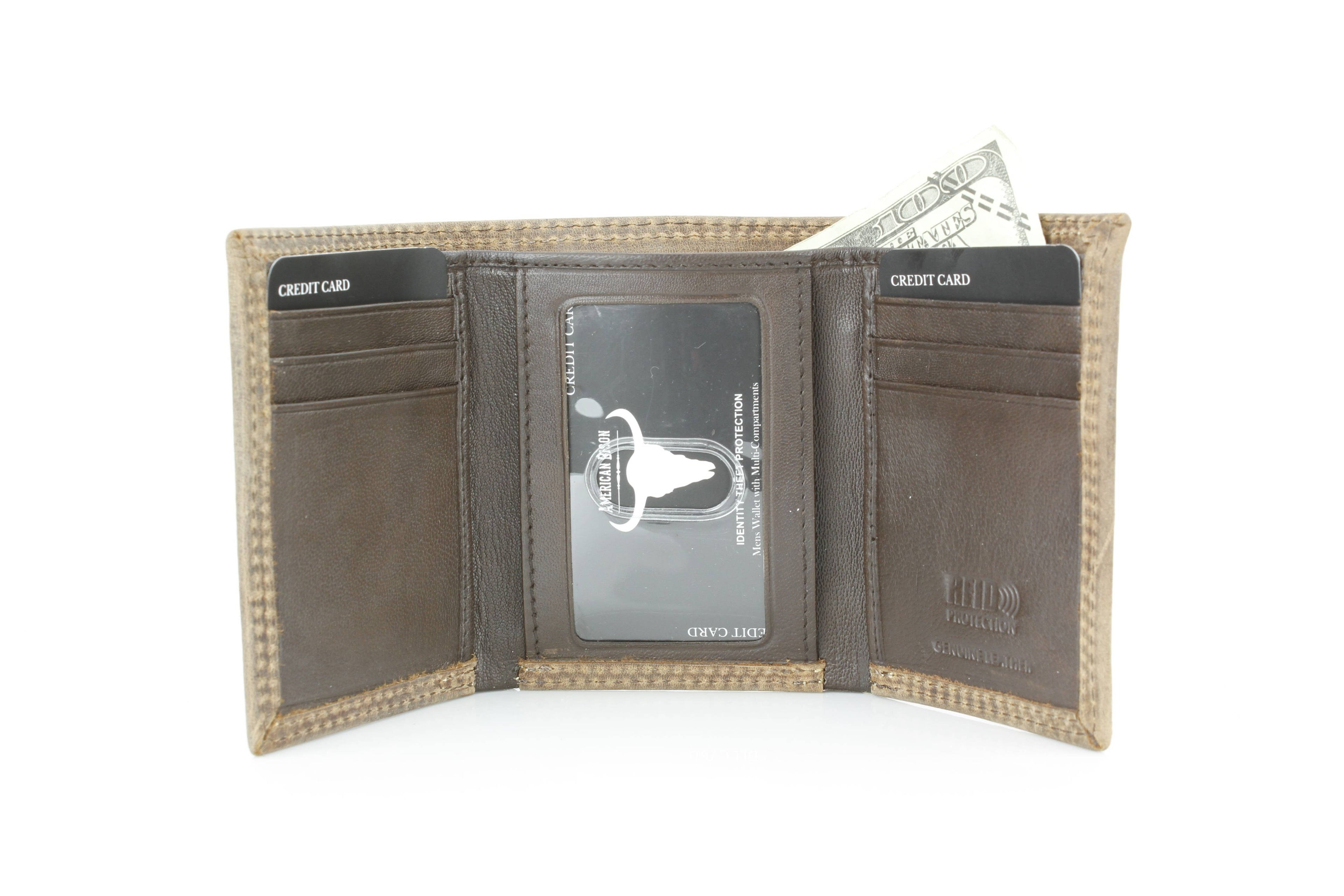 Men’s Tri-Fold Wallet with Cowboy Emboss ABMWVT 04: Black