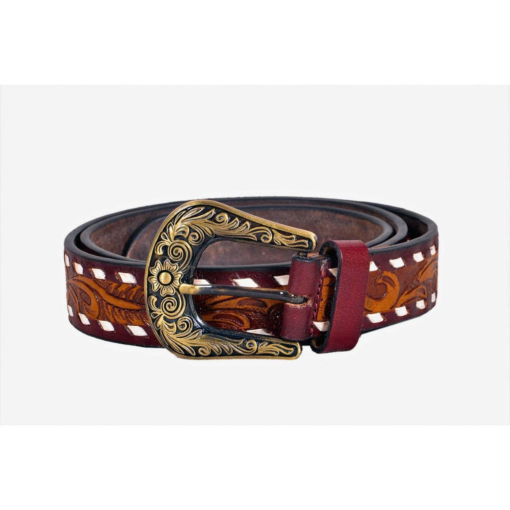 Tri Color Tooled Leather Belt 7Pc Prepack RMB 17