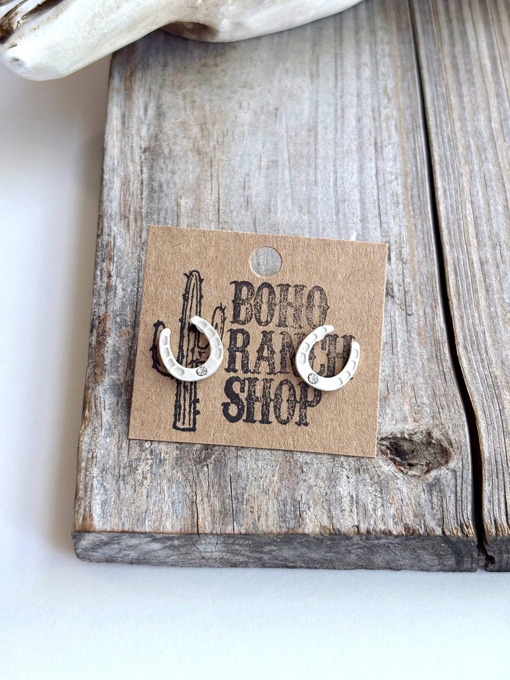 Western Theme Stud Earrings - Steer Longhorn Horse Shoe: Horseshoes Clear