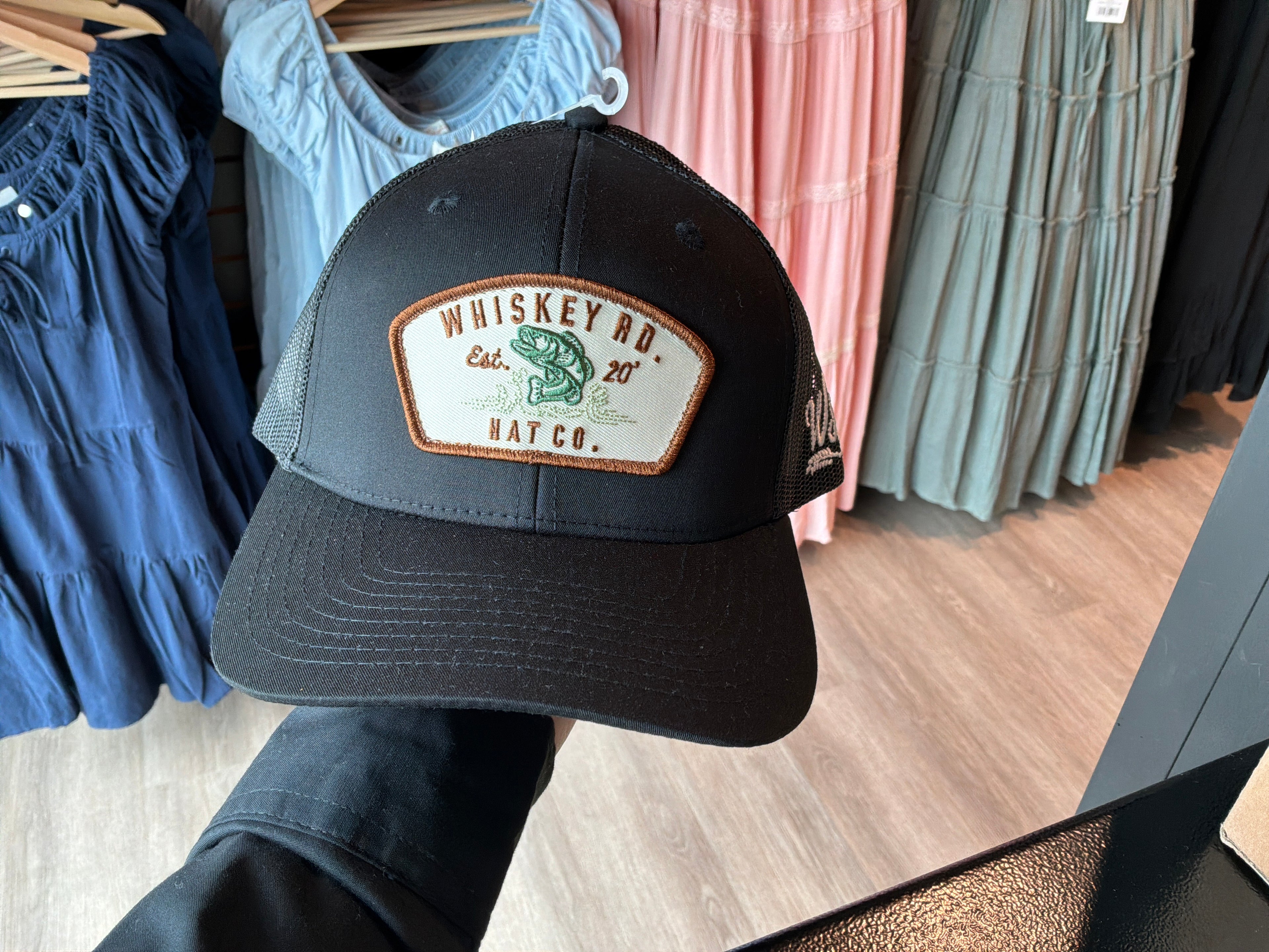 Whiskey Road Hat - Black with Brown Patch