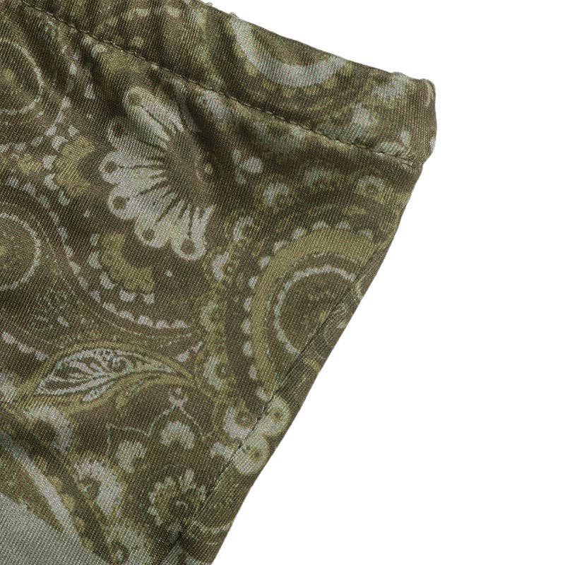 Boho Paisley Strapless Bandeau Handkerchief Top: Army Green / 95%Polyester 5% Elastane / L