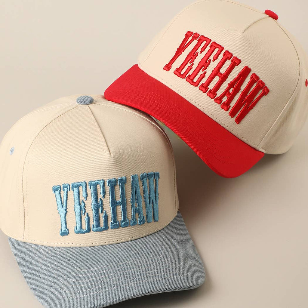 YEEHAW Two-Tone Embroidered Trucker Hat: RED / ONE SIZE