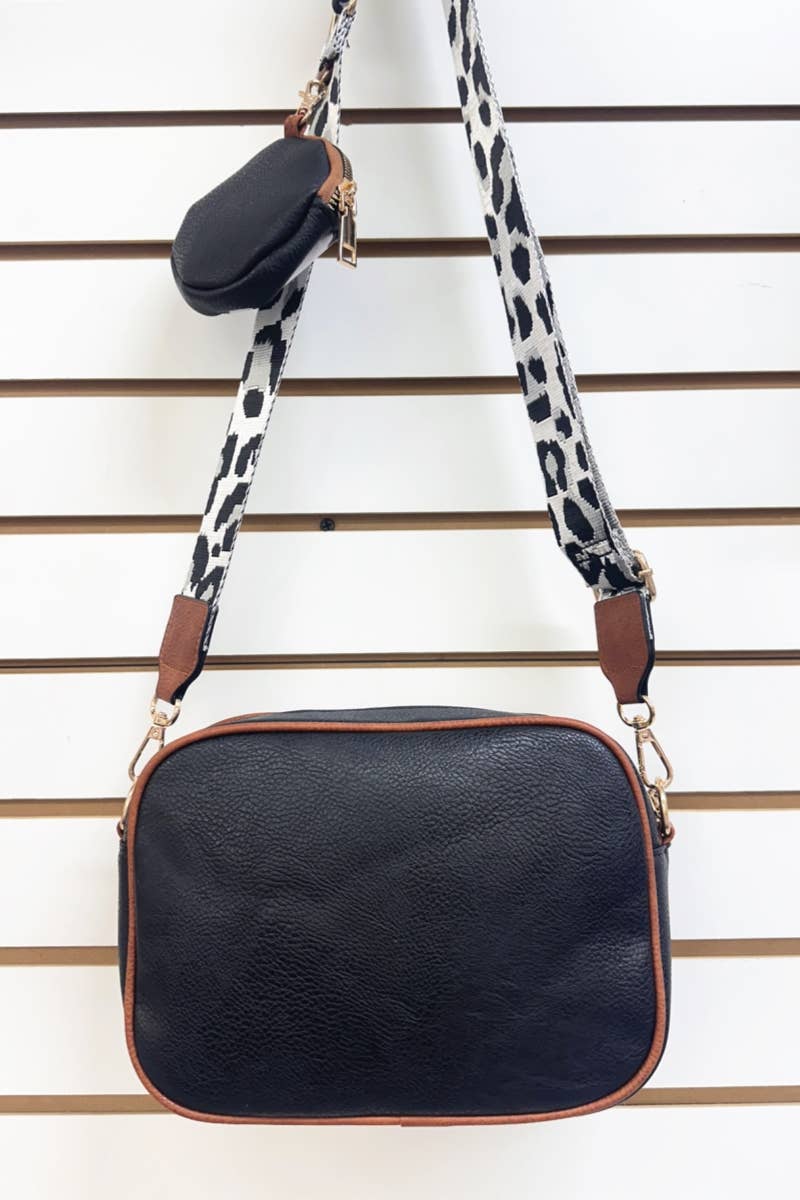COW PRINT HANDBAG WITH COIN PURSE : White