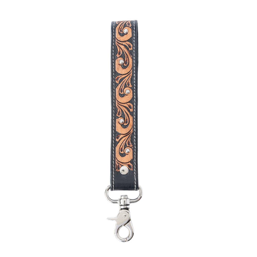 Western Whirl Handtooled Leather Keyfob in Desert Brown: Desert Brown