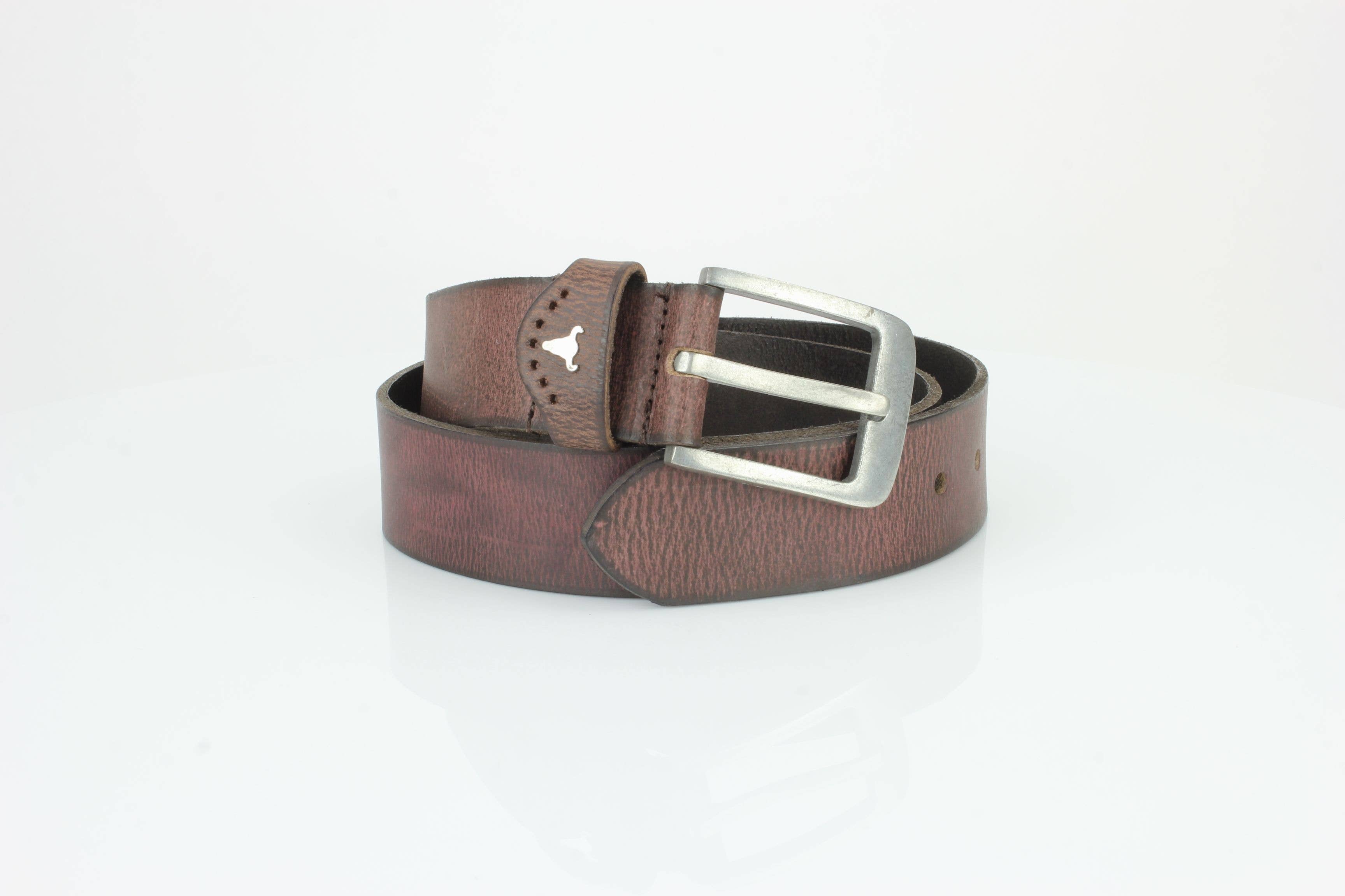 Grain Leather Belt w/ Western Loop & Metal Logo ABB 015: Black