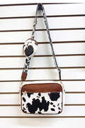 COW PRINT HANDBAG WITH COIN PURSE : White