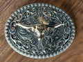 Silver/ Rose Gold Floral Longhorn Oval Belt Buckle