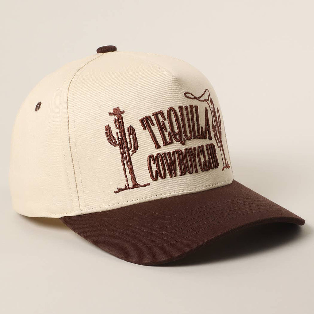 TEQUILA COWBOY CLUB 3D Embroidery Two-Tone Trucker Hat: BROWN / ONE SIZE